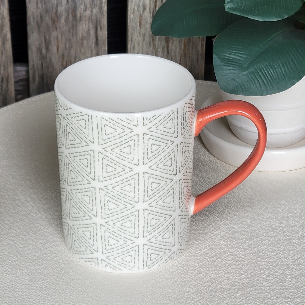 Clay Art Geometric Pattern Mug with Orange Handle
